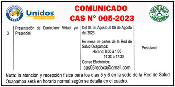 :: COMUNICADO :: CAS Nº 005-2023